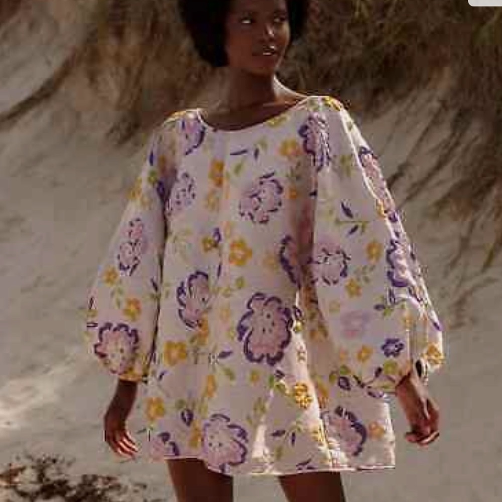 Silver and Purple Long Sleeve Sundress with Bishop Sleeves